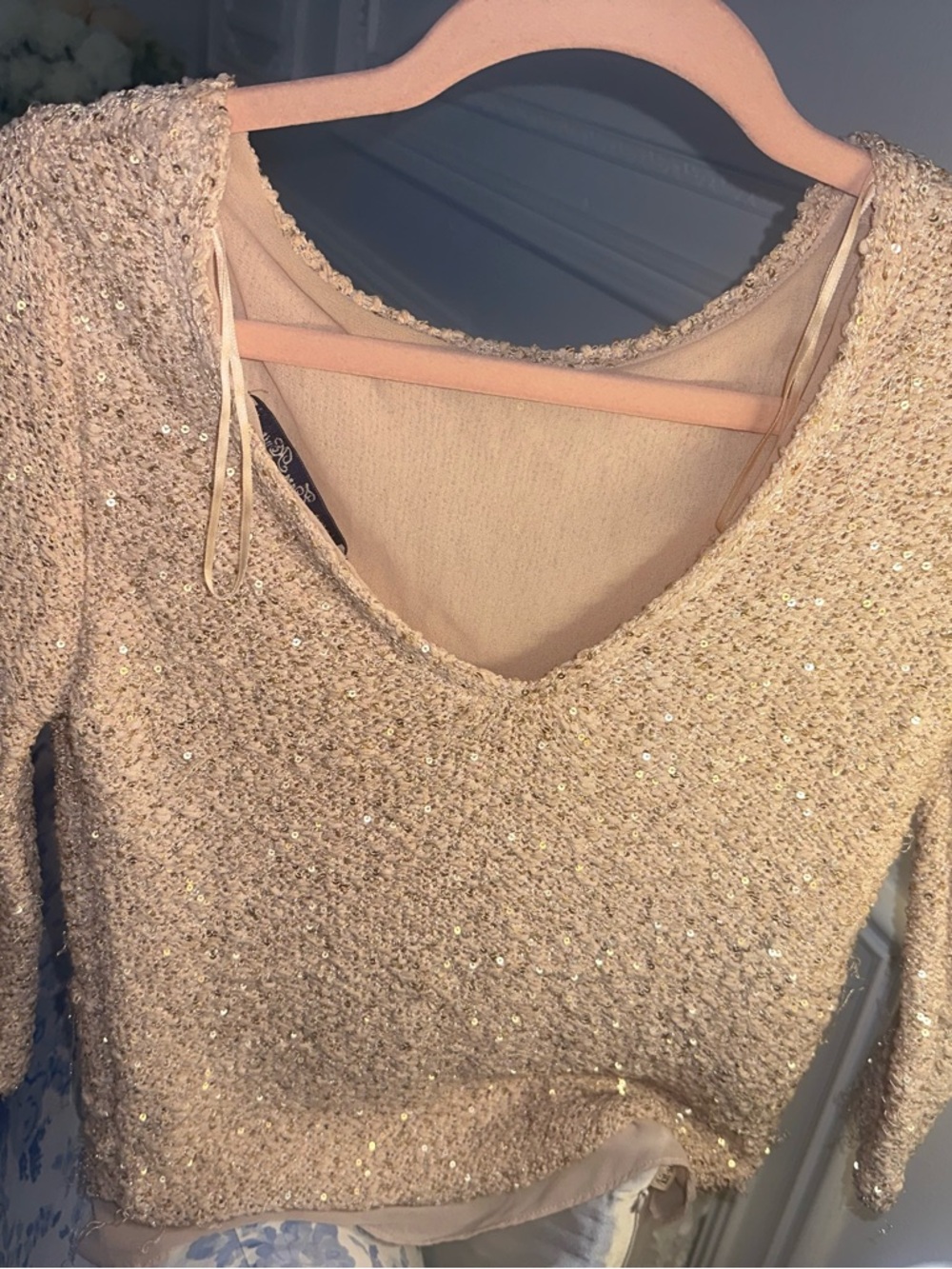 Zara Cream Sequin Crew Neck Sweater